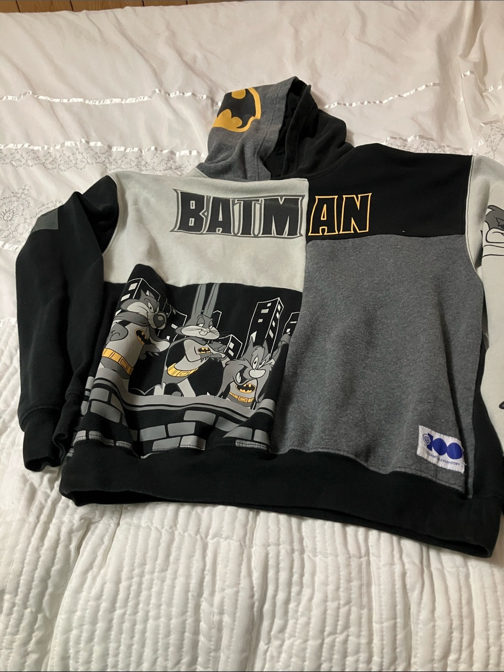 Warner Bros. Batman Patchwork Hoodie - Black, Gray, Yellow